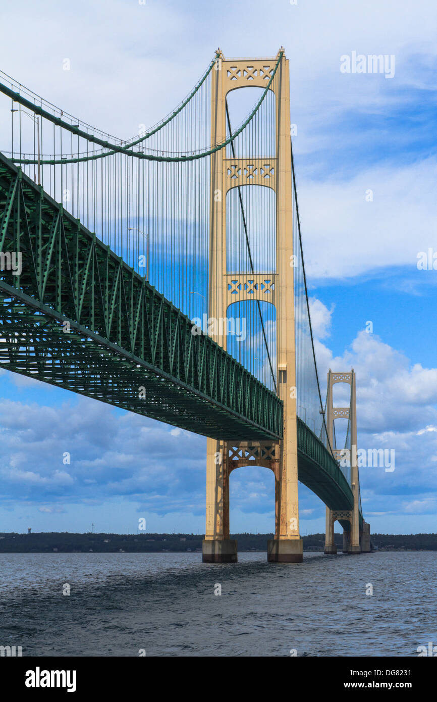 Mackinac Bridge that spans the distance between Michigan's upper and