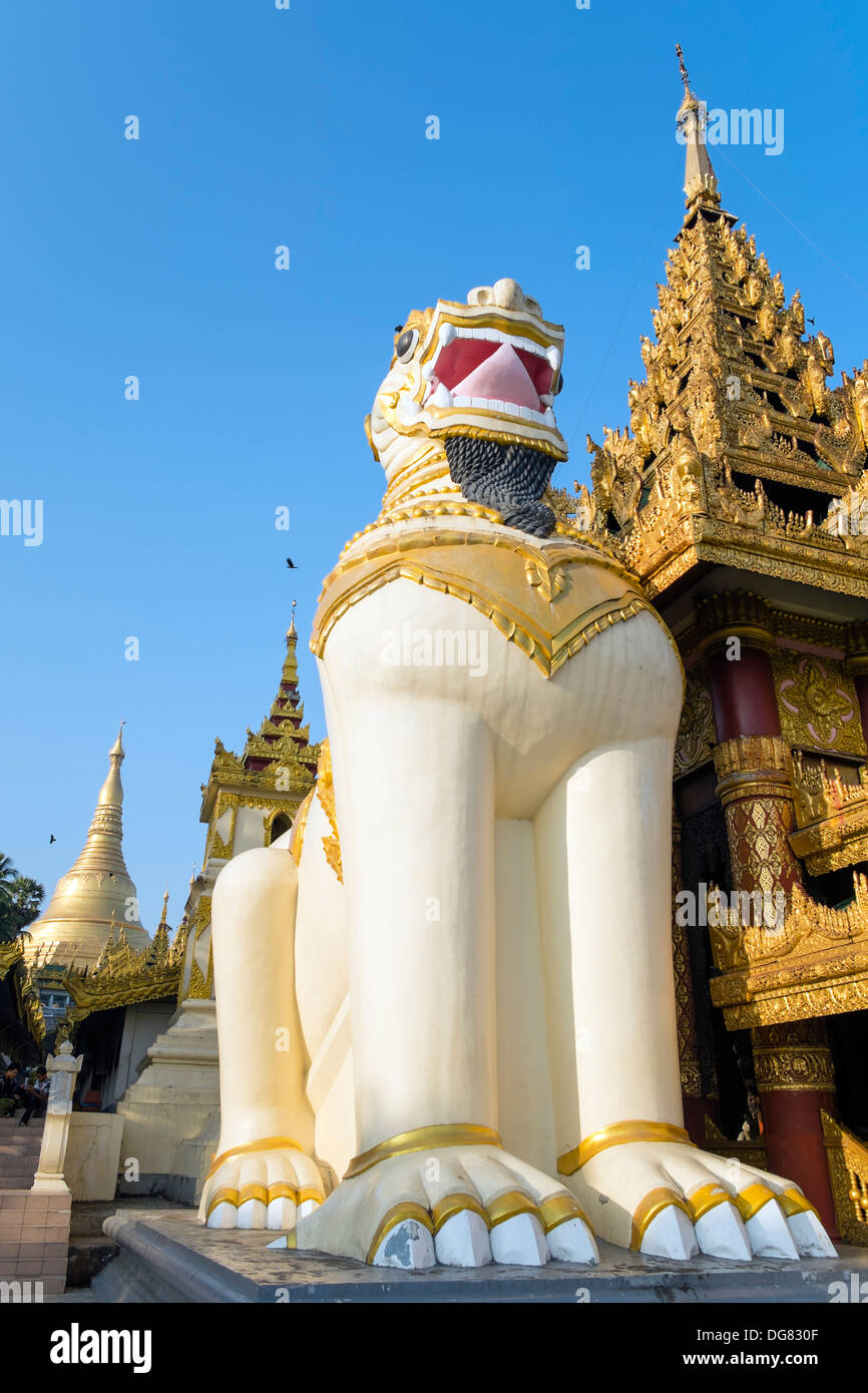 Chinthe Lions at Shwedagon Pagoda, Yangon, Myanmar, Asia Stock Photo