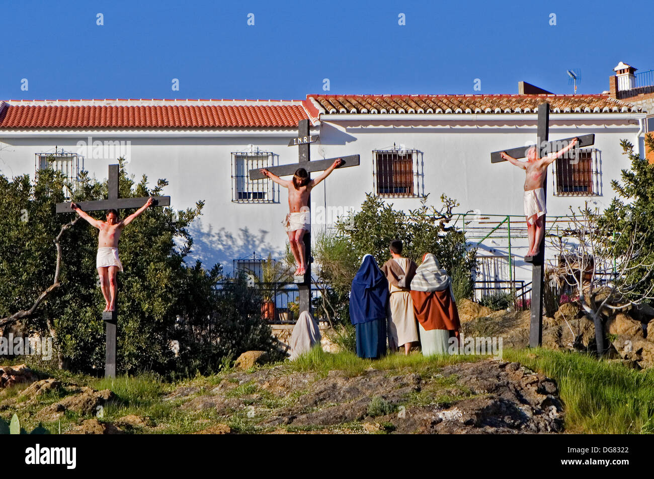 Live Holy week Â´pasiÃ³nÂ´ at Riogordo. MÃ¡laga province. Andalucia. Spain. Stock Photo