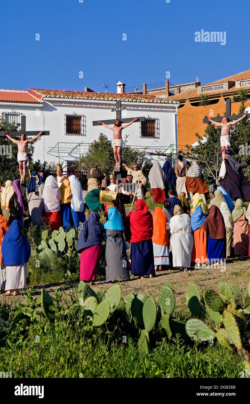 Live Holy week Â´pasiÃ³nÂ´ at Riogordo. MÃ¡laga province. Andalucia. Spain. Stock Photo