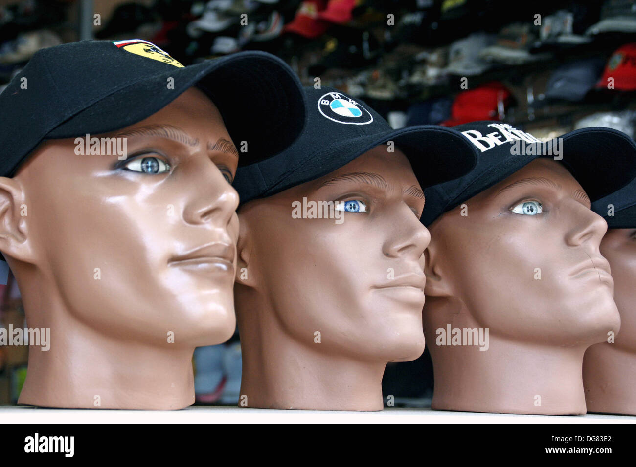 mannequins, heads, caps Stock Photo Alamy