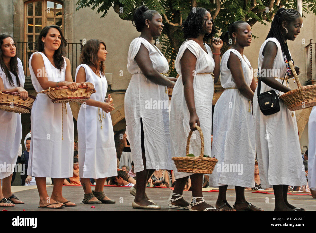 Roman slaves, Mercat Roma´10, Guissona, Catalonia, Spain Stock Photo
