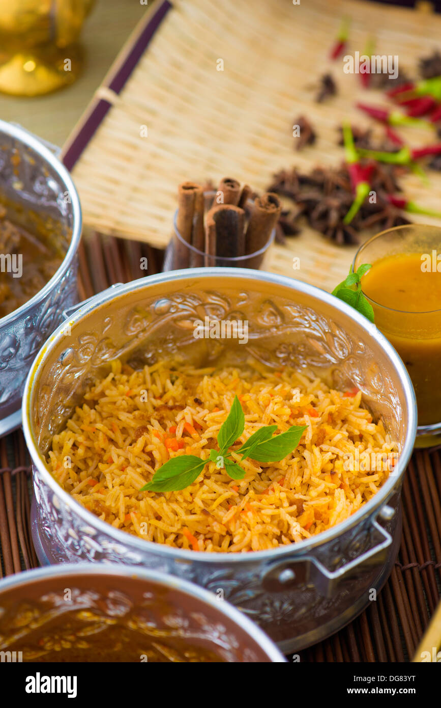 Chicken Biryani in silver plate Stock Photo Alamy