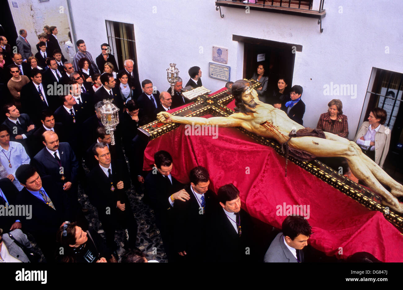 Christ of silenceÂ´s Brotherhood (Cristo del silencio).Transfer.Holy Thursday in Carrera del Darro, Granada. Andalusia, Spain Stock Photo