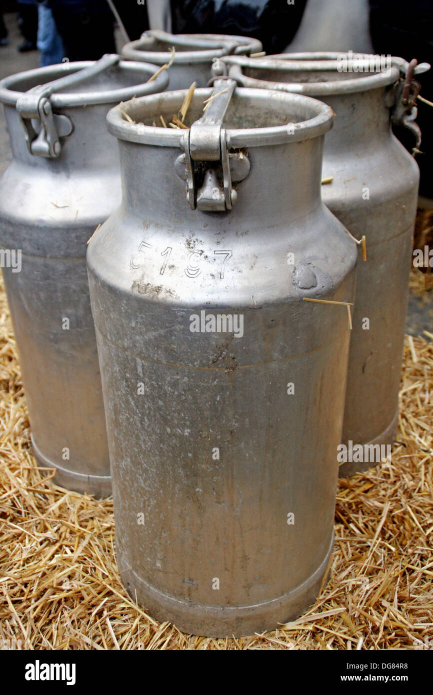 Metal milk containers Stock Photo - Alamy