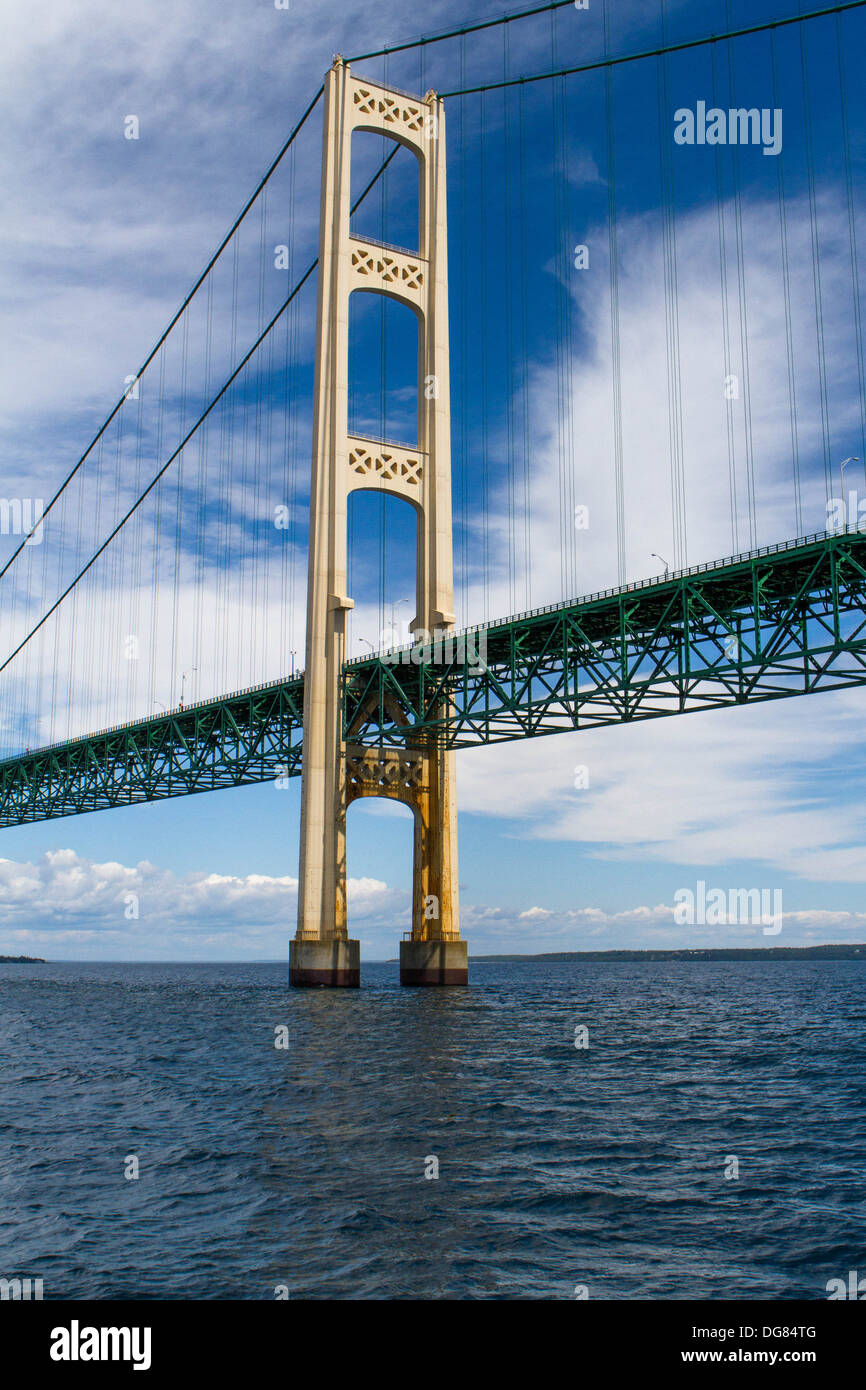 Mackinac Bridge that spans the distance between Michigan's upper and