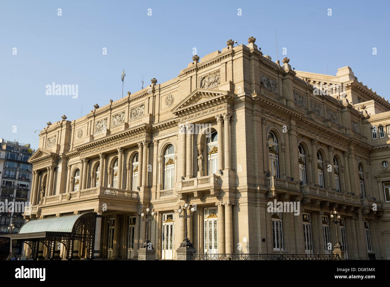 Colon Theatre facade on 9 de julio Avenue at Buenos Aires, Argentina Stock Photo