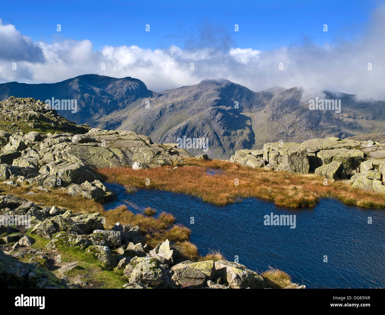 The Scafell mountain range from Crinkle Crags, Lake District National Park UK Stock Photo