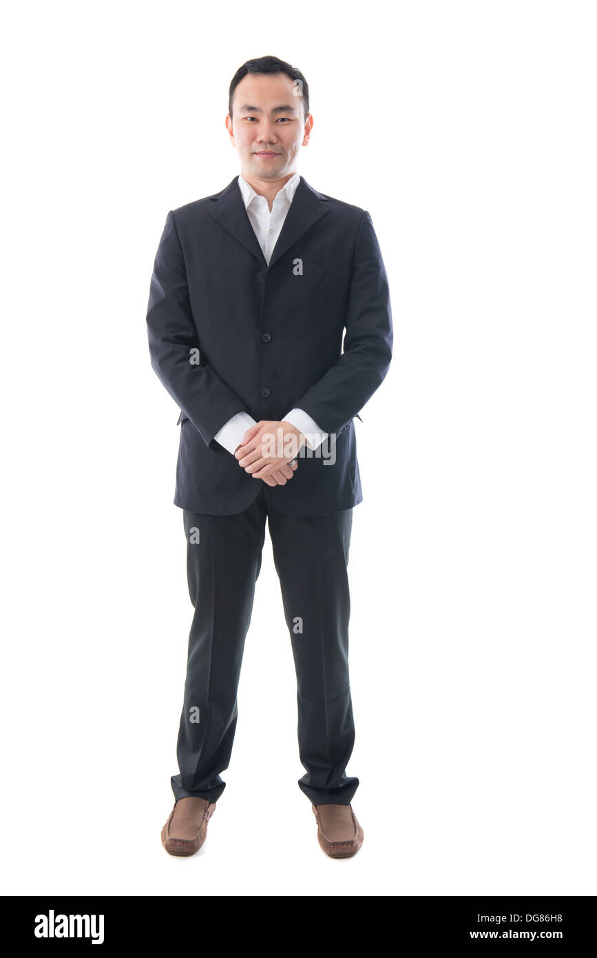 Full body portrait of happy asian business man. Isolated on white ...