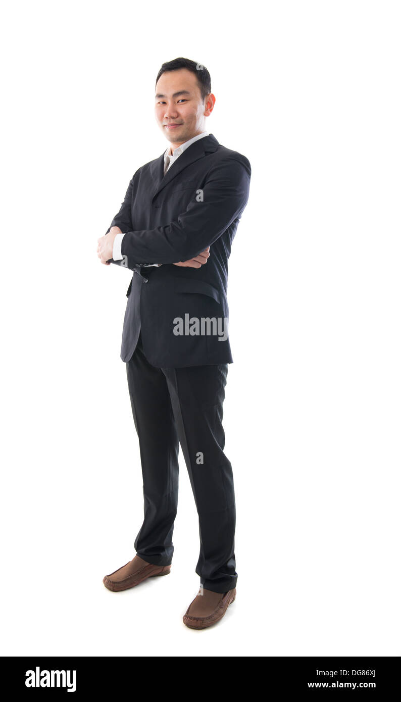 Full body portrait of happy asian business man. Isolated on white ...