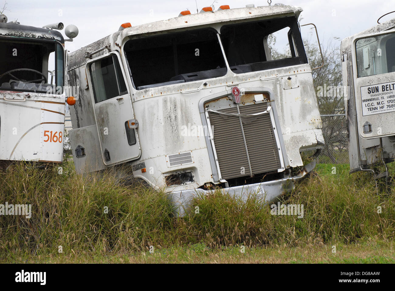 Old 18 wheeler tractor in a salvage yard Stock Photo Alamy