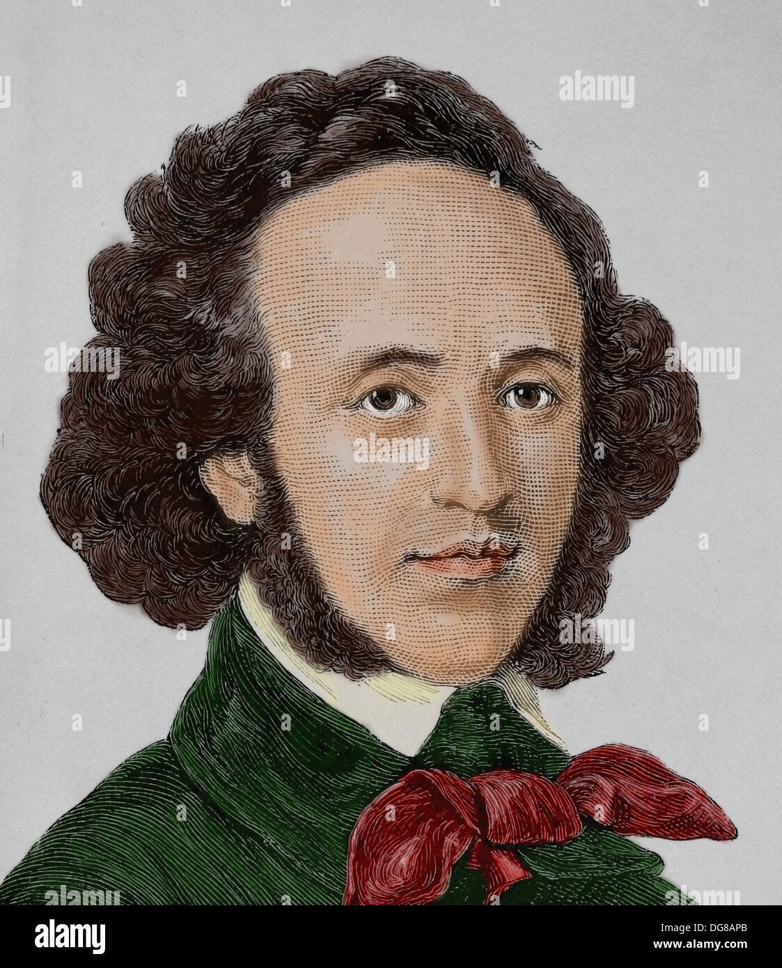 Felix Mendelssohn (1809 – 1847). German composer, pianist, organist and conductor of the early Romantic period. Engraving. Stock Photo
