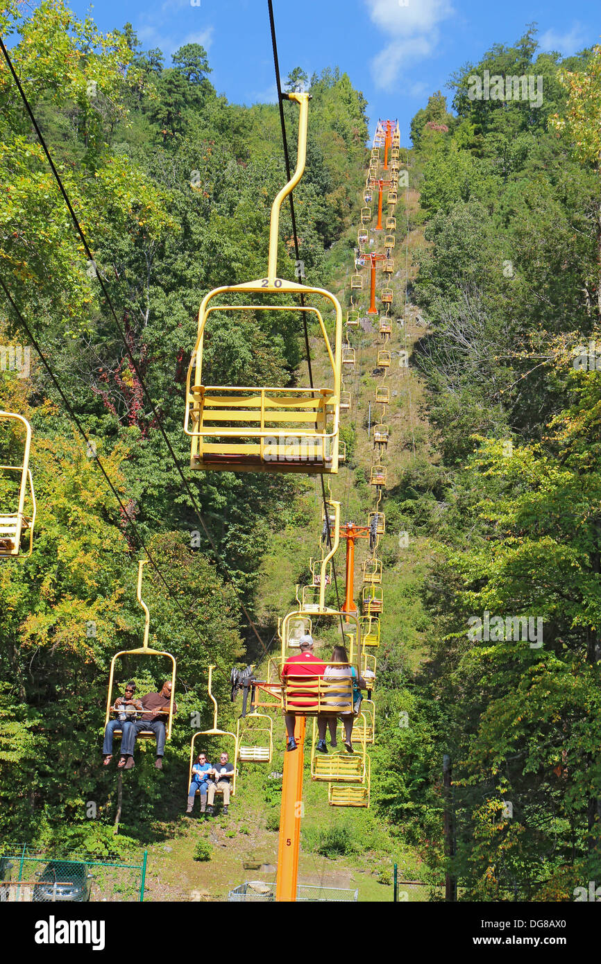 Tourists On The Sky Lift Chair Ride Near River Road In Gatlinburg