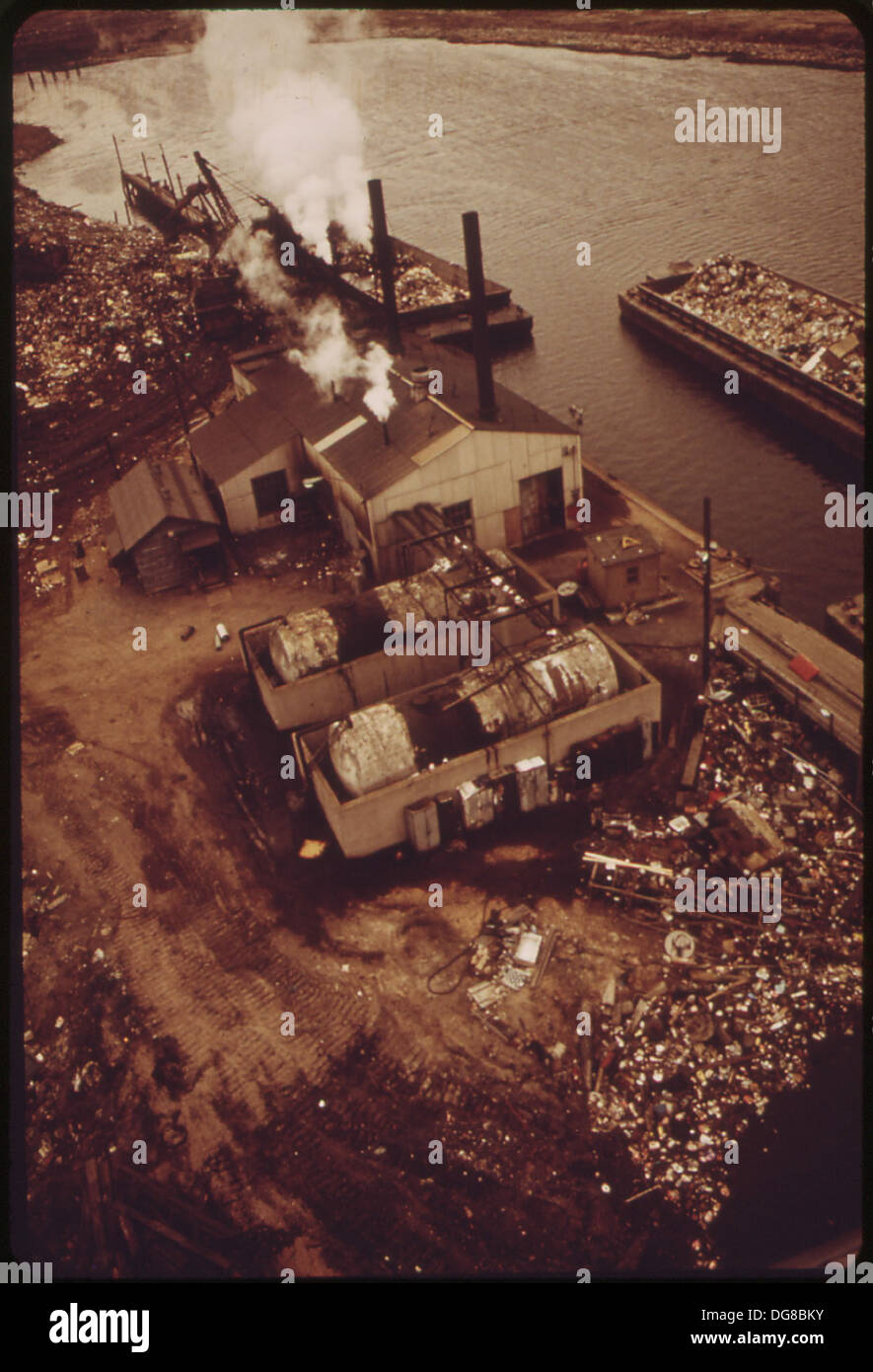 DOCKS AT FRESH KILLS ON STATEN ISLAND. SCOWS ARE LADEN WITH SOLID WASTE