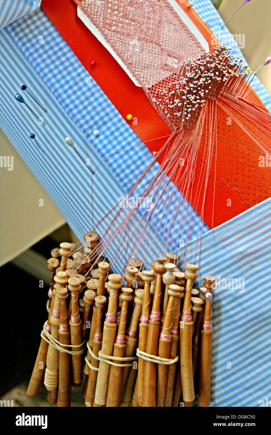 Embroidery, thread, needles, spinning wheels Stock Photo Alamy