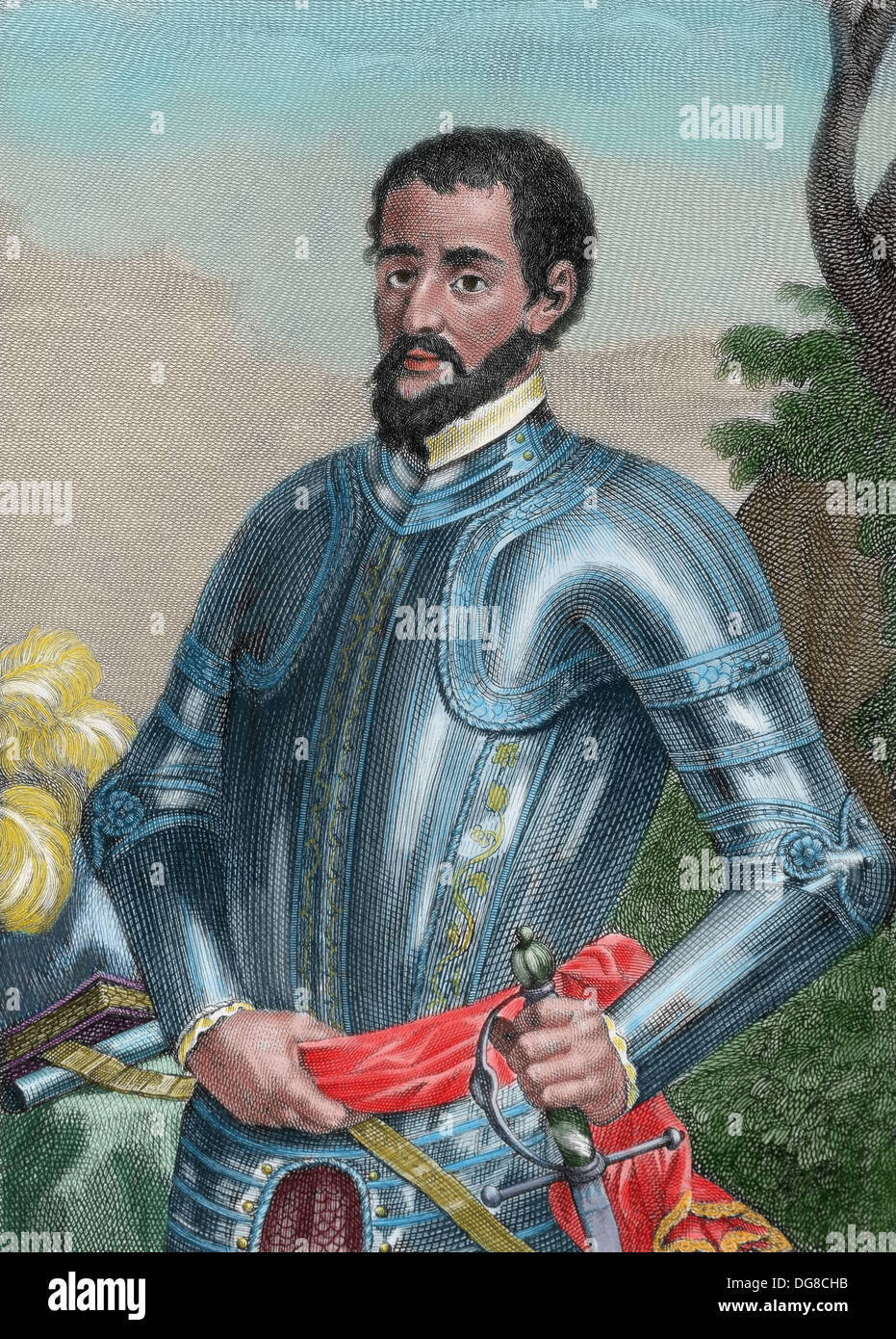 Hernando de Soto (1496/1497-1542). Spanish explorer and conquistador. Engraving. Colored. Stock Photo