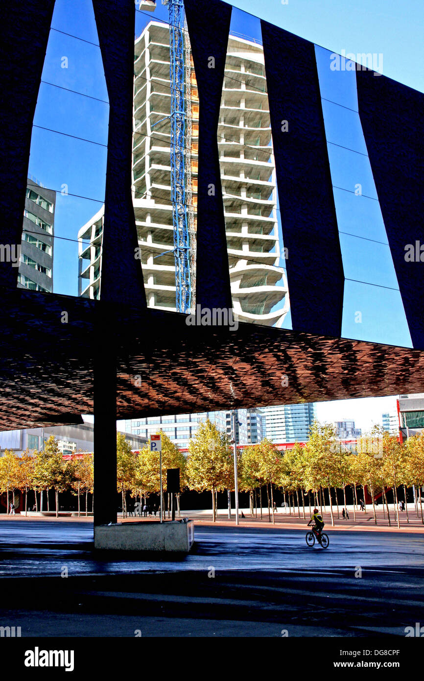 Reflection fron a building in works. Forum enclosure, Barcelona, Catalonia, Spain. Stock Photo