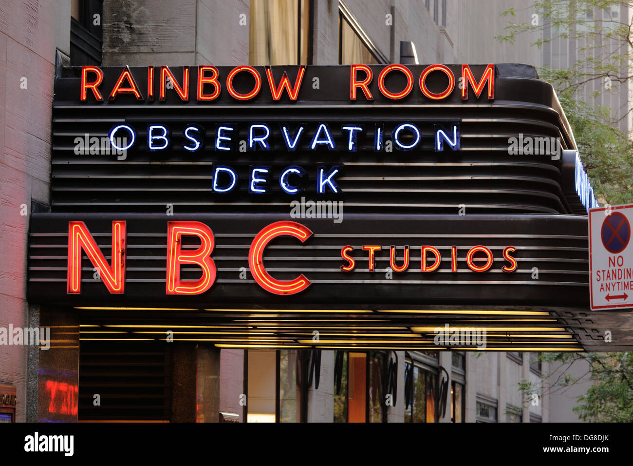Rainbow Room NBC Studios Marquee in Rockefeller Center, New York, USA. Stock Photo