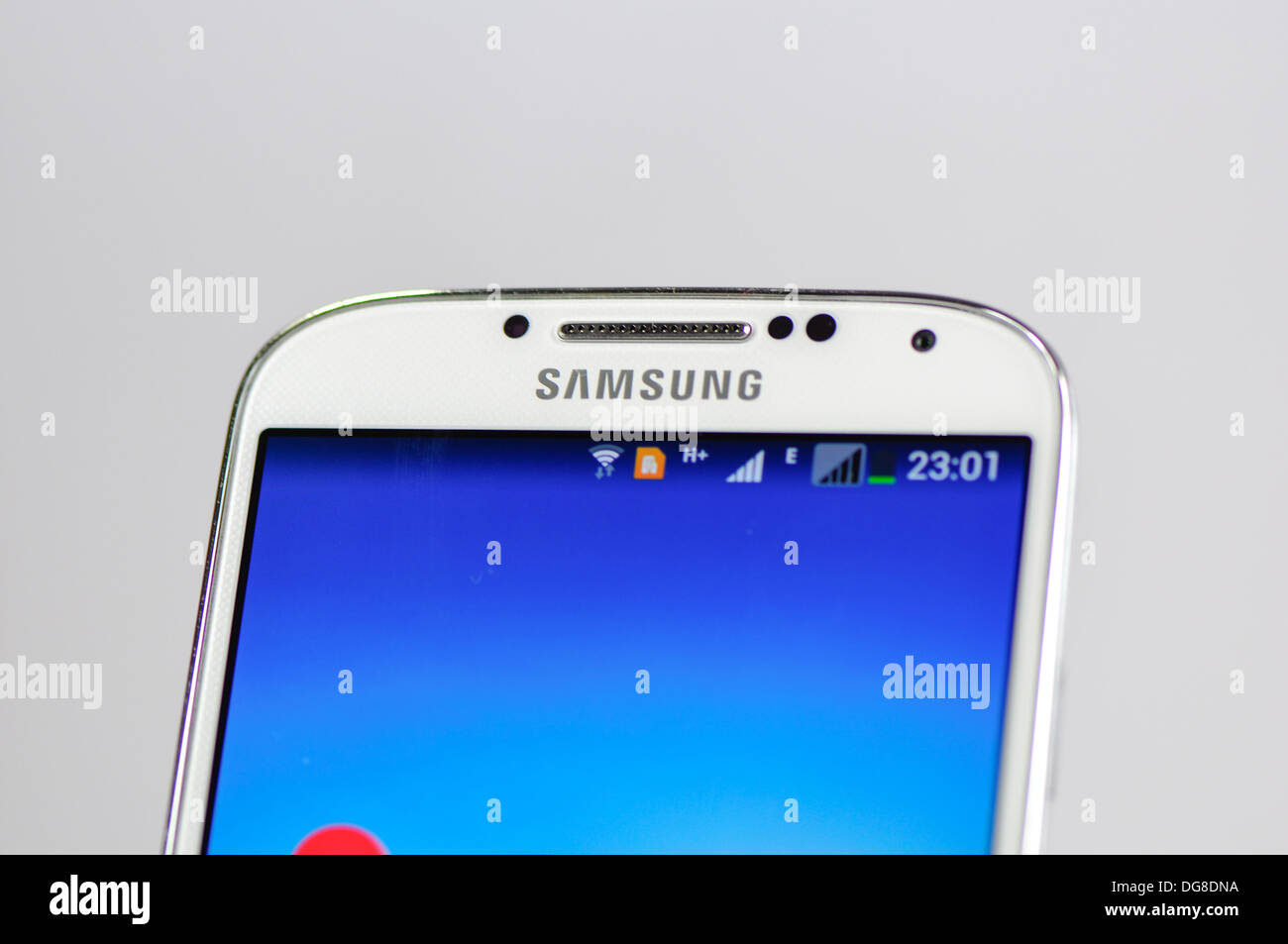 Side view of the newest Samsung mobile phone Galaxy S4 Stock Photo