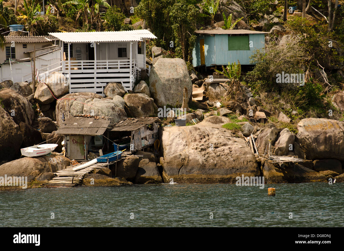 Hause at Ilha dos Buzios island, close to Ilhabela, Sao Paulo shore, Brazil. small fisherman community. Stock Photo