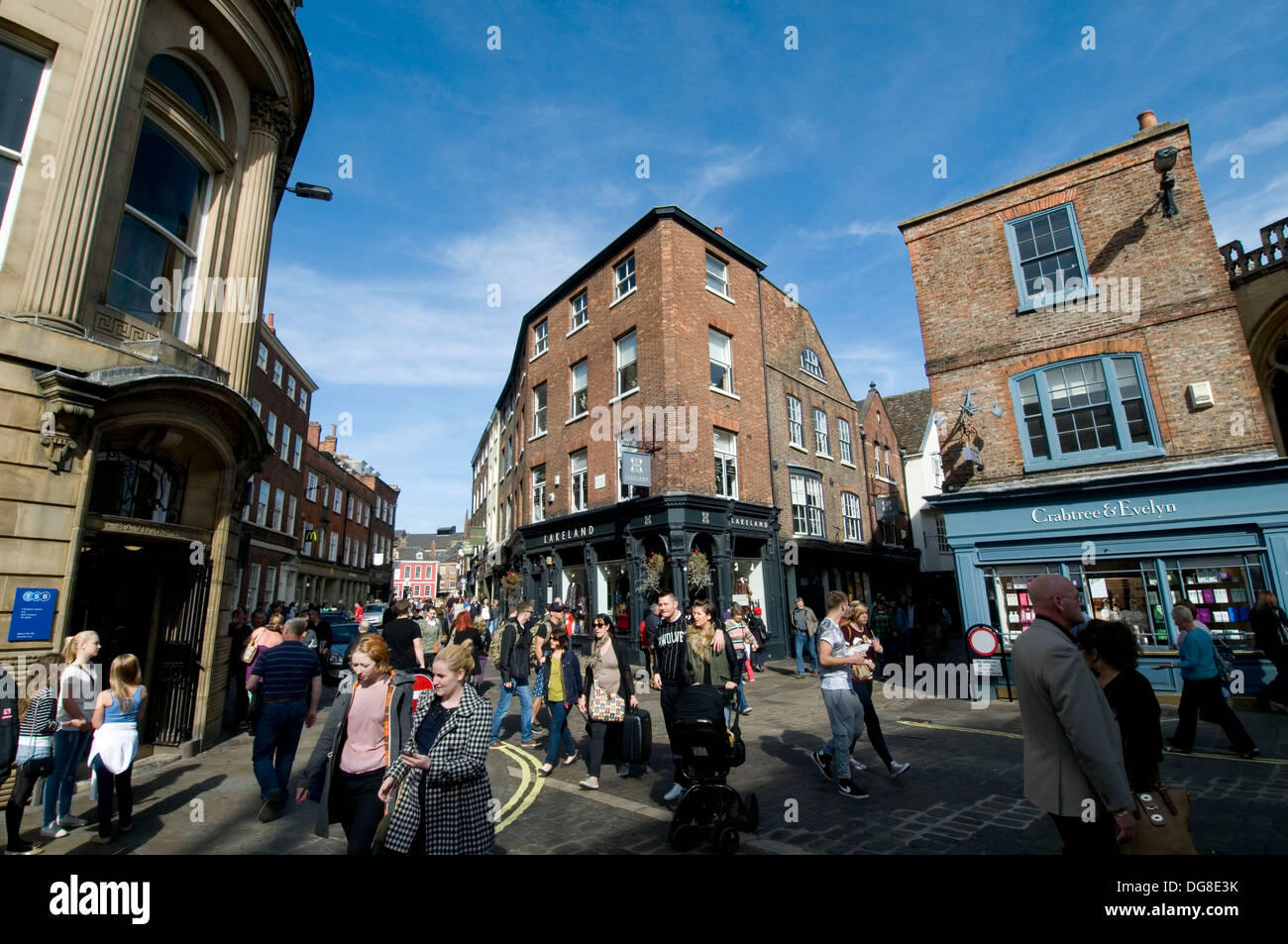 york town center busy bustling shoppers shop shops shopping uk highstreet highstreets high streets street retail retailers sales Stock Photo