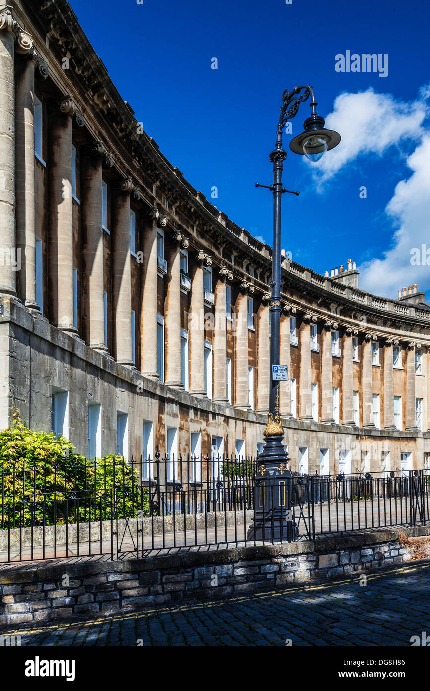 Part of the sweeping Georgian facade of terraced houses in The Royal Crescent, Bath. Stock Photo