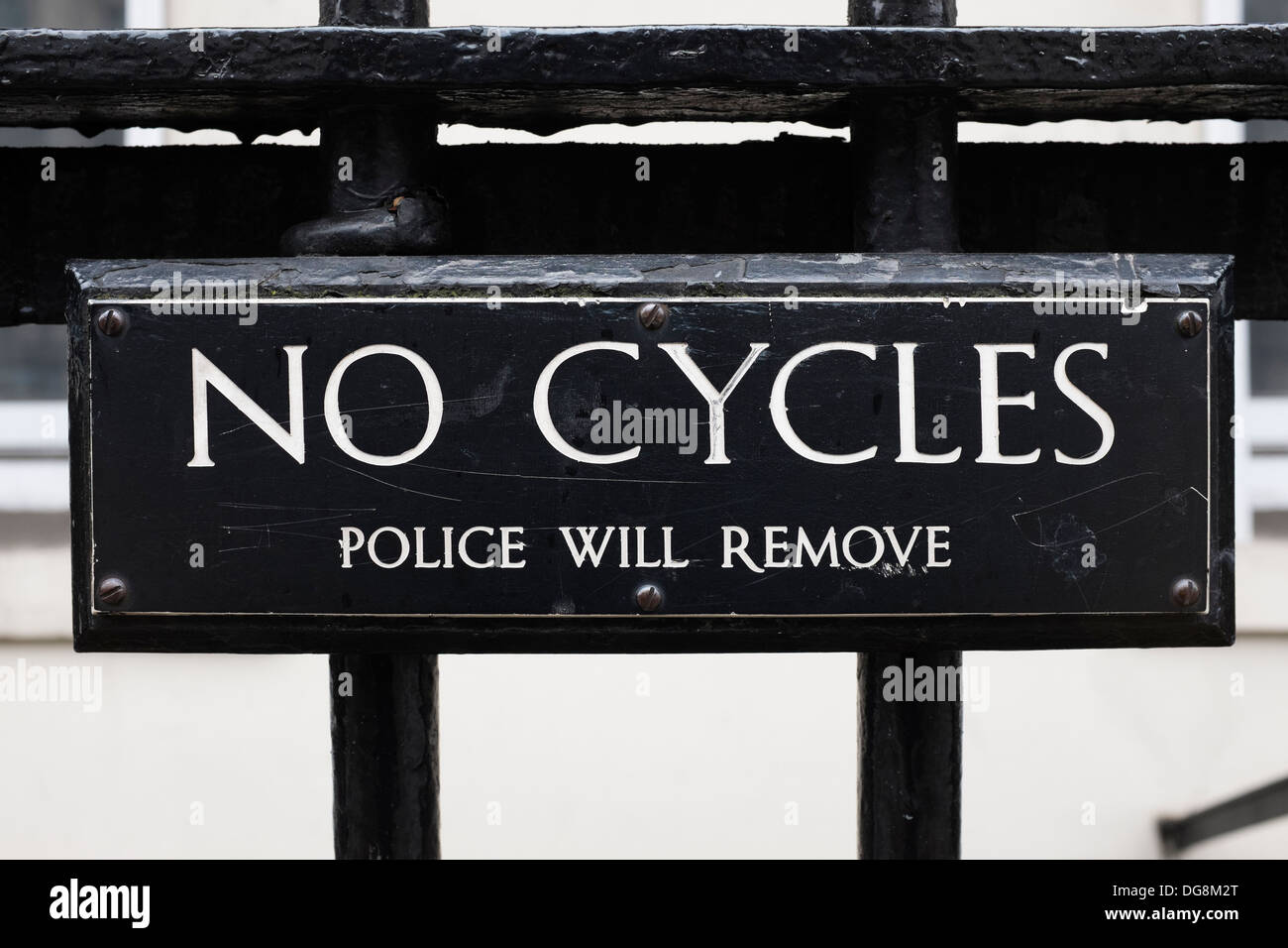 No Cycles Police Will Remove Sign Stock Photo