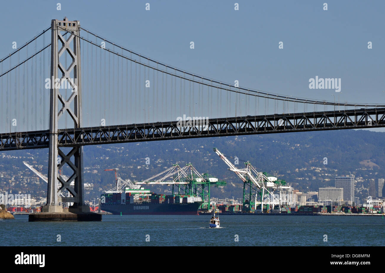 San Francisco Oakland Bay Bridge, Oakland Port Stock Photo