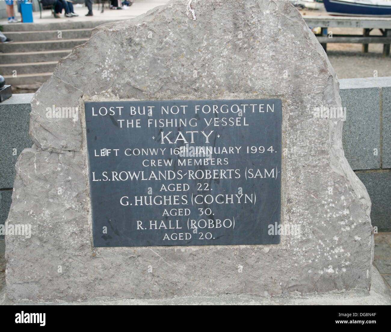 Lost at Sea memorial Katy 1994 Quayside Conwy estuary Conwy Wales UK Stock Photo