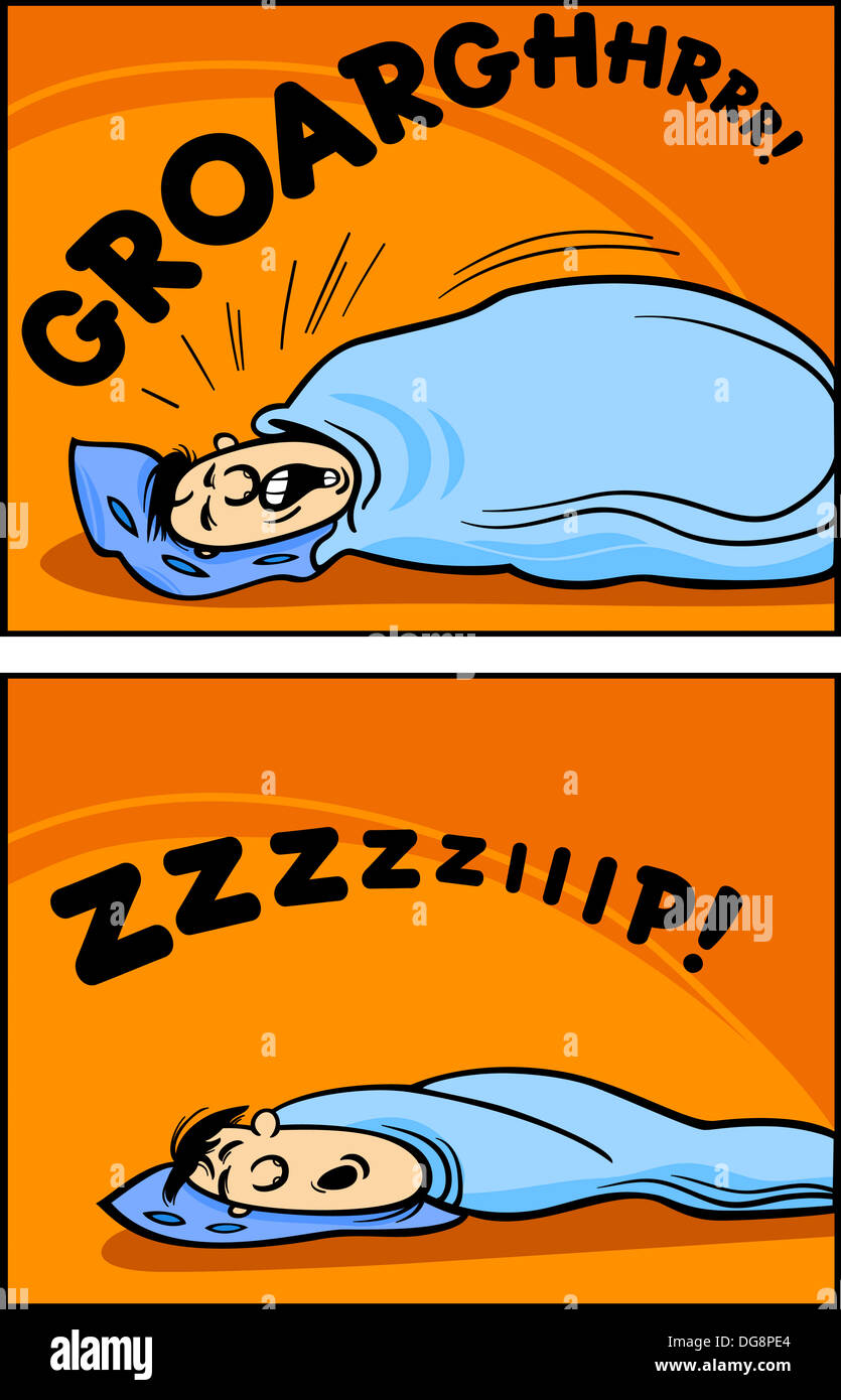 Cartoon Concept Illustration of Funny Snoring Sleeping Man Stock Photo