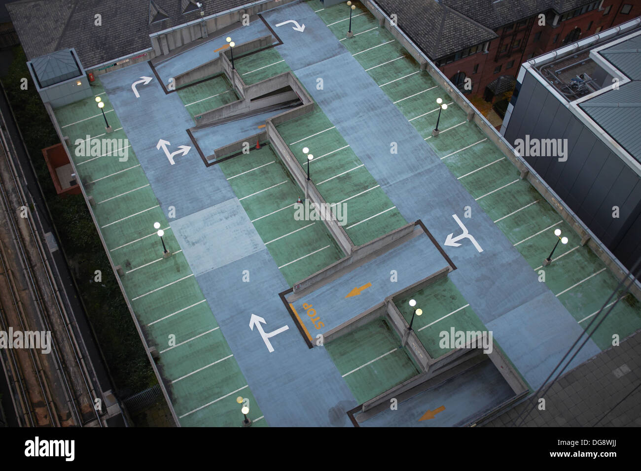 Top of a multi storey car park from above Stock Photo