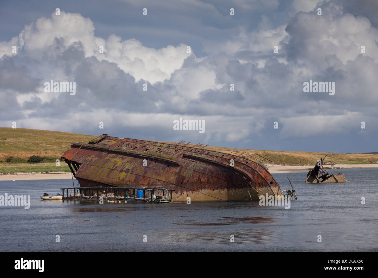 Scuppered sea vessel, Orkney UK Stock Photo