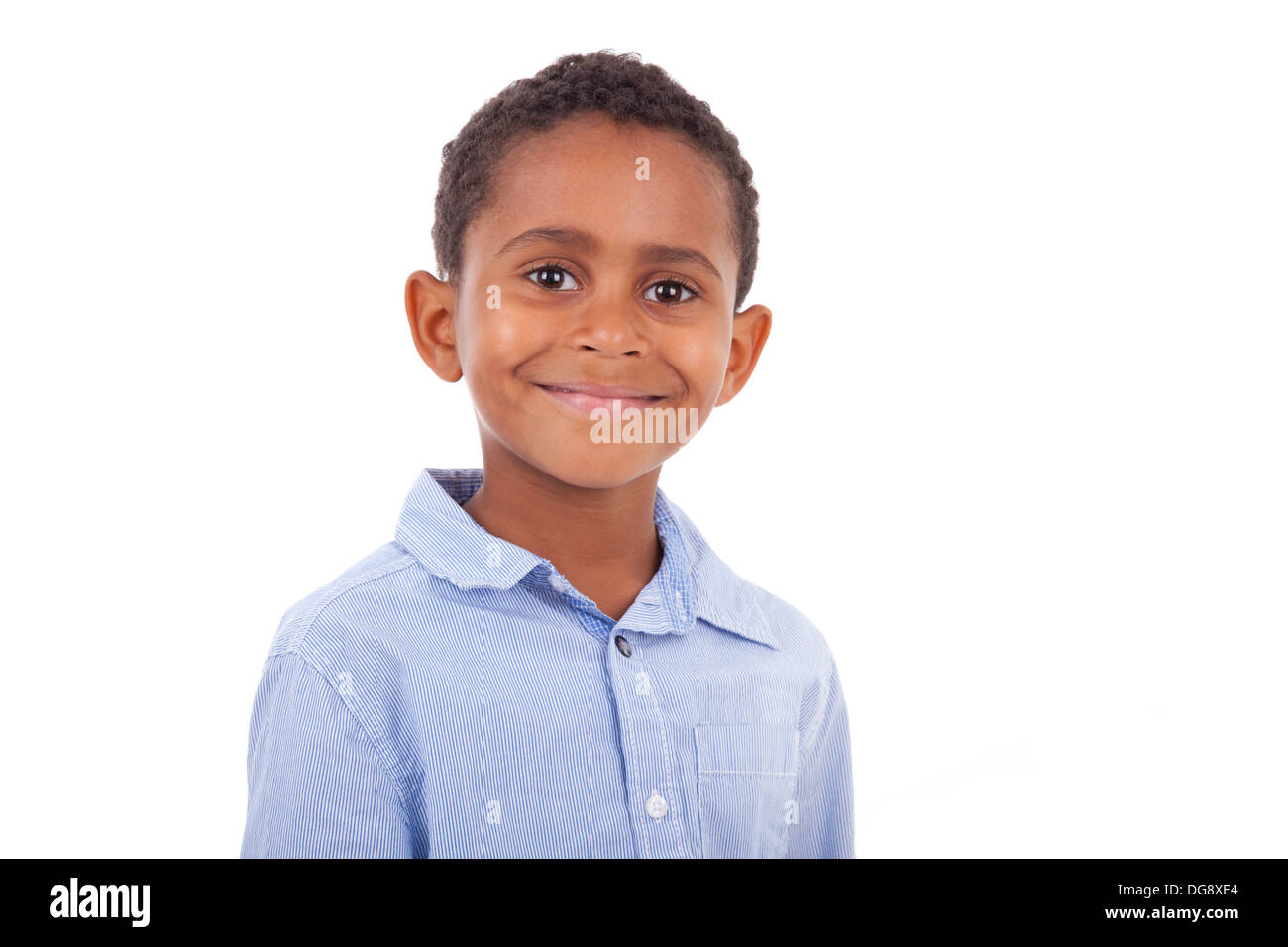 African American boy looking, isolated on white background - Black people Stock Photo
