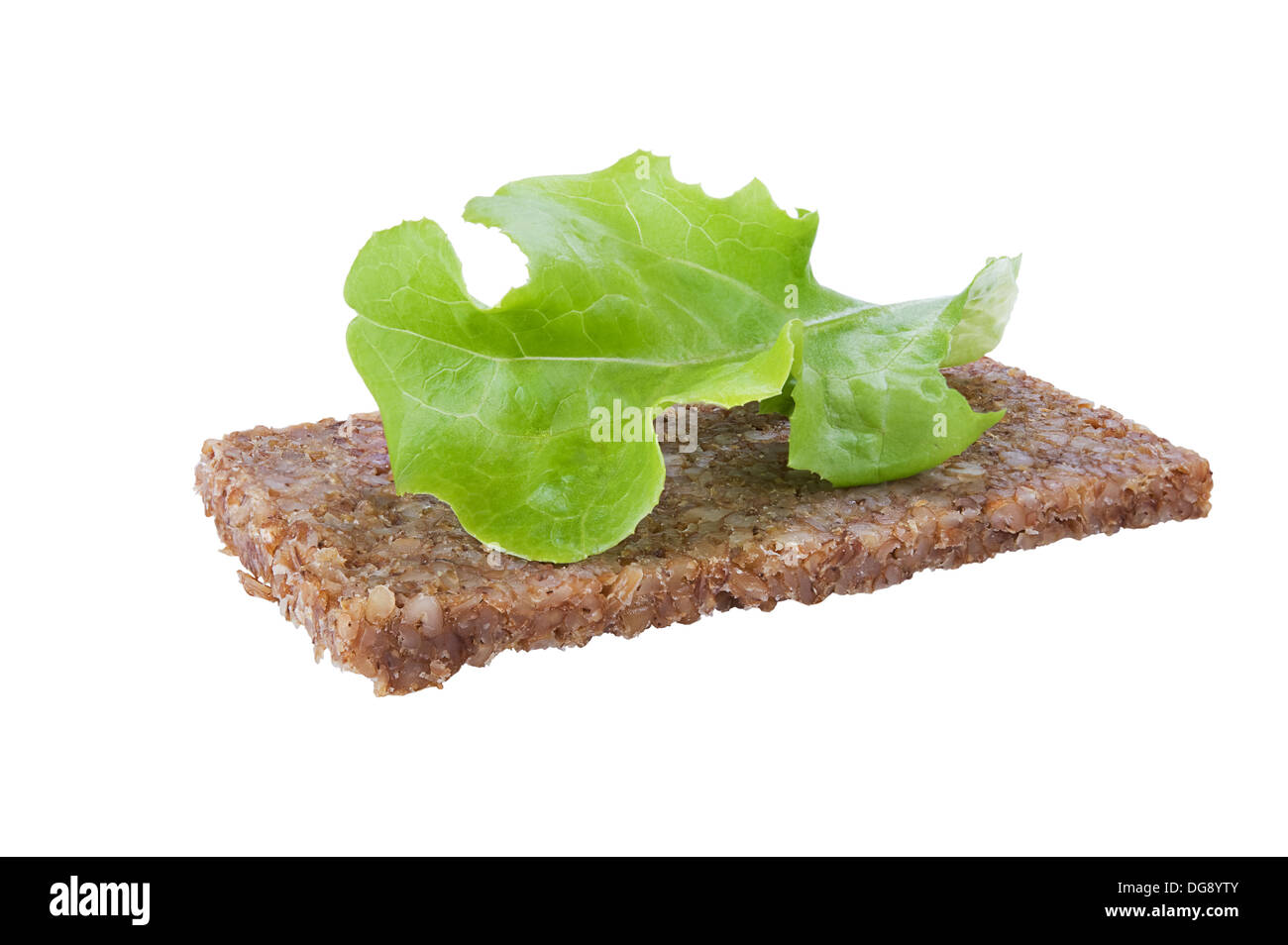 whole grain rye bread sandwich with lettuce isolated on white Stock Photo