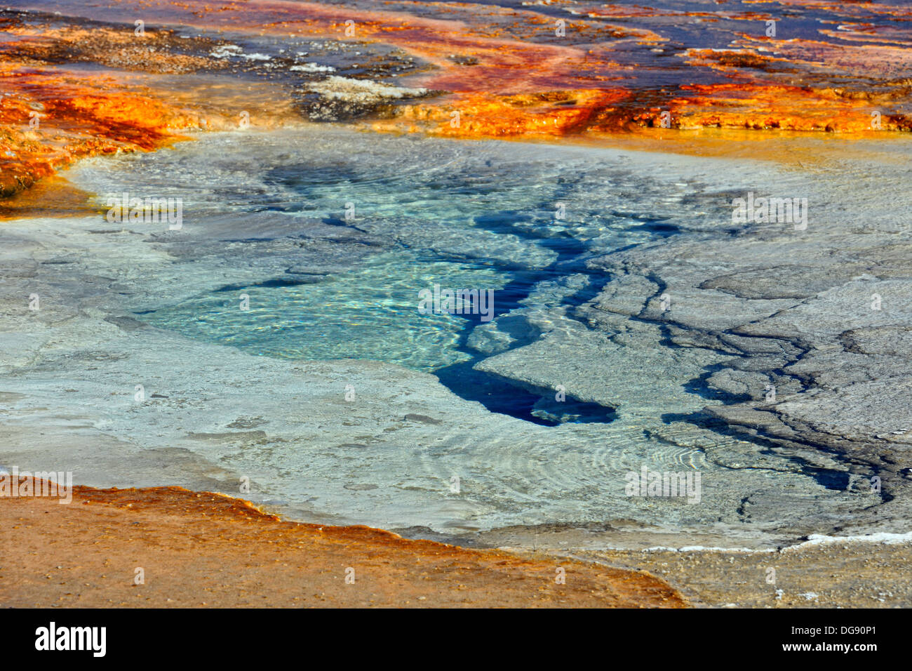 Hot springs pool and travertine Black Sand Geyser Basin Yellowstone National Park Wyoming USA Stock Photo