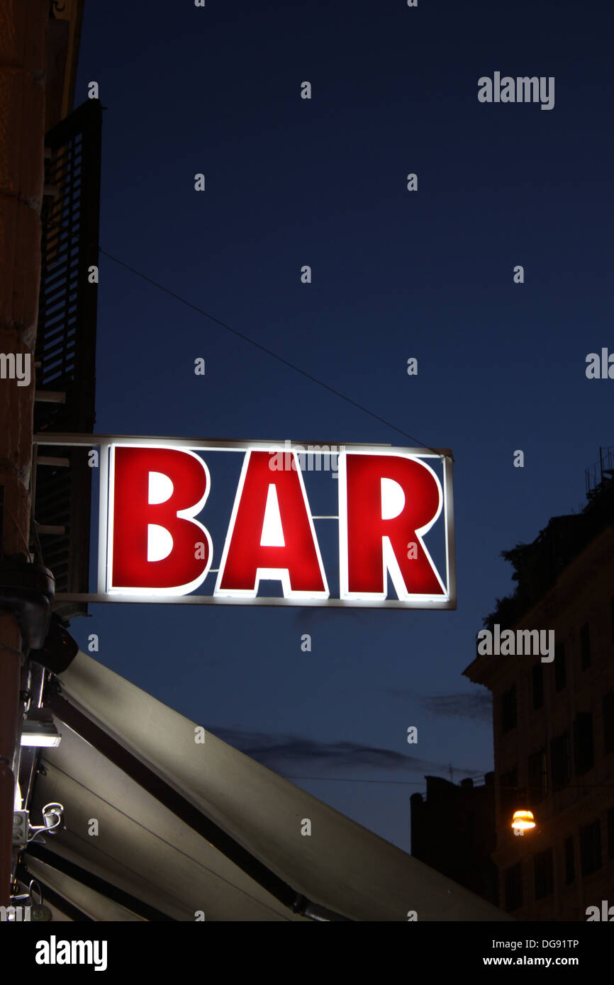 bar sign notice at night in rome italy Stock Photo - Alamy