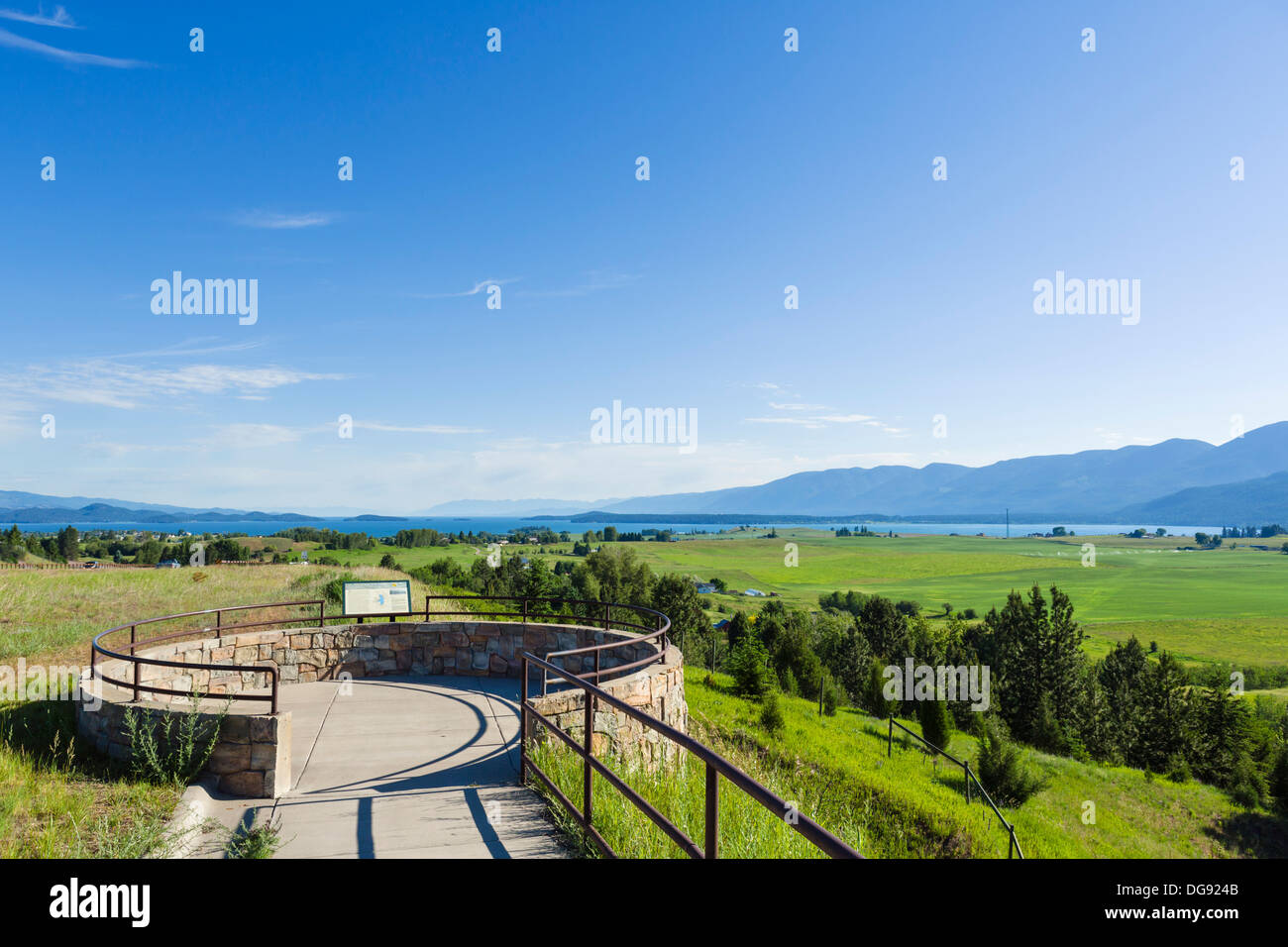 View over the southern end of Flathead Lake from US Highway 93, Montana, USA Stock Photo