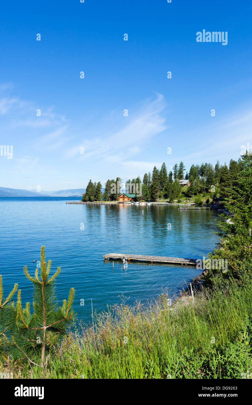 View of Flathead Lake from the east shore on Highway 35, Montana, USA Stock Photo