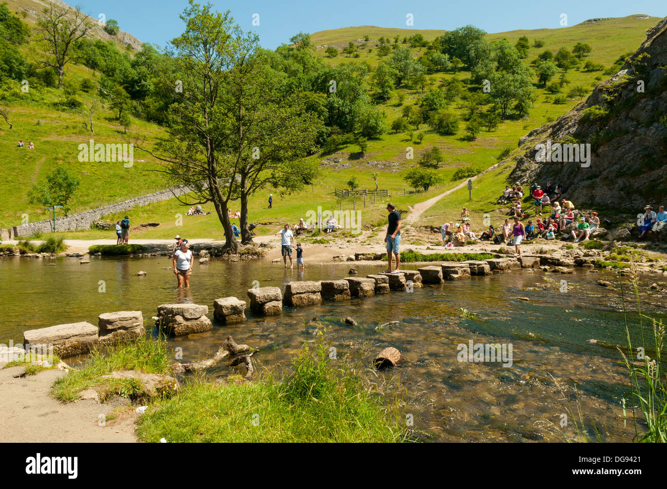 Stepping Stones at Dovedale, Derbyshire, England Stock Photo