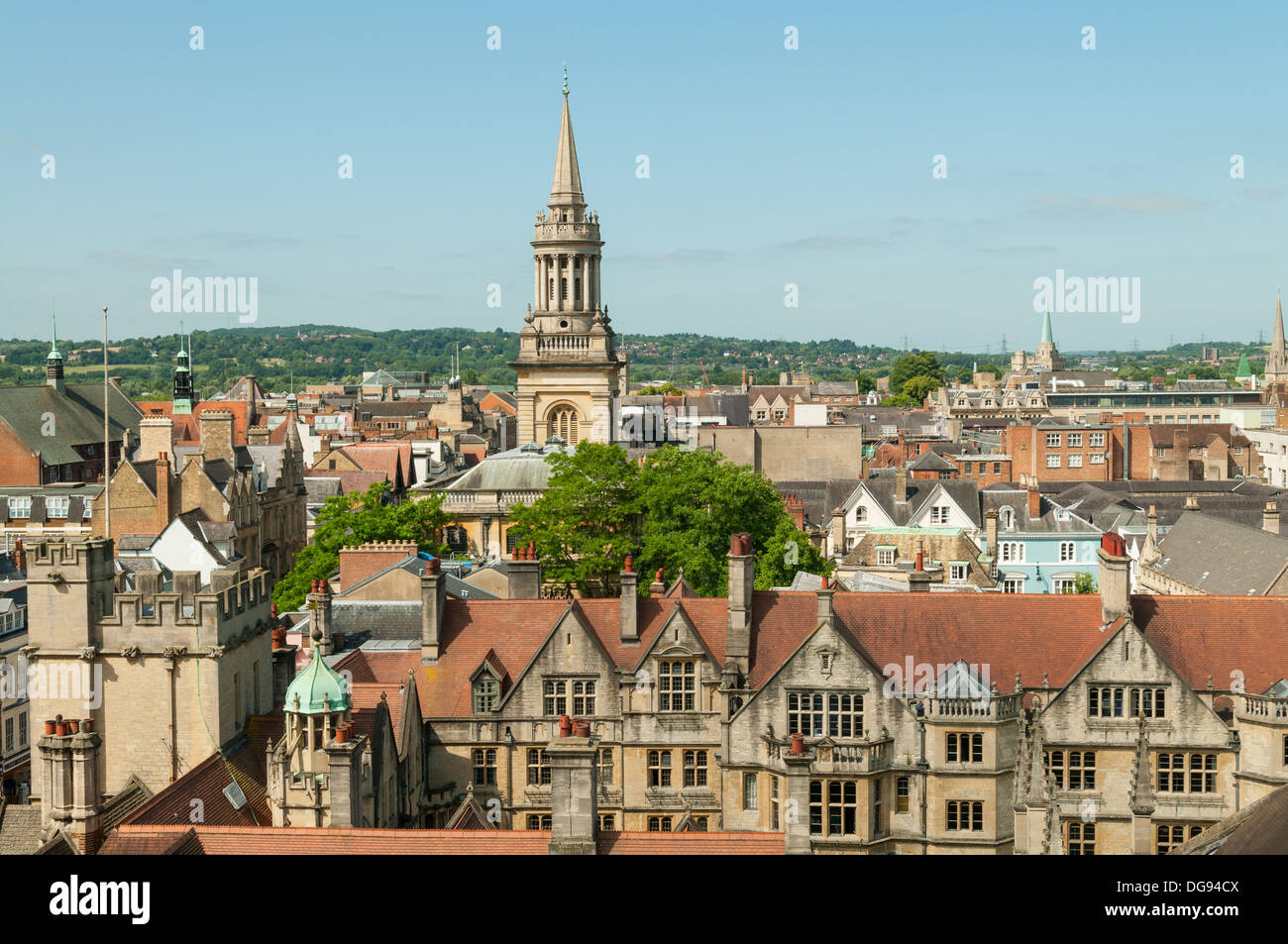 Skyline of Oxford from St Mary's Tower, Oxford, Oxfordshire, England Stock Photo