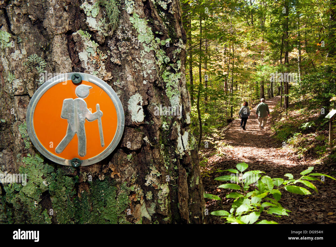 Trail Marker at North Carolina Arboretum - Asheville, North Carolina USA Stock Photo