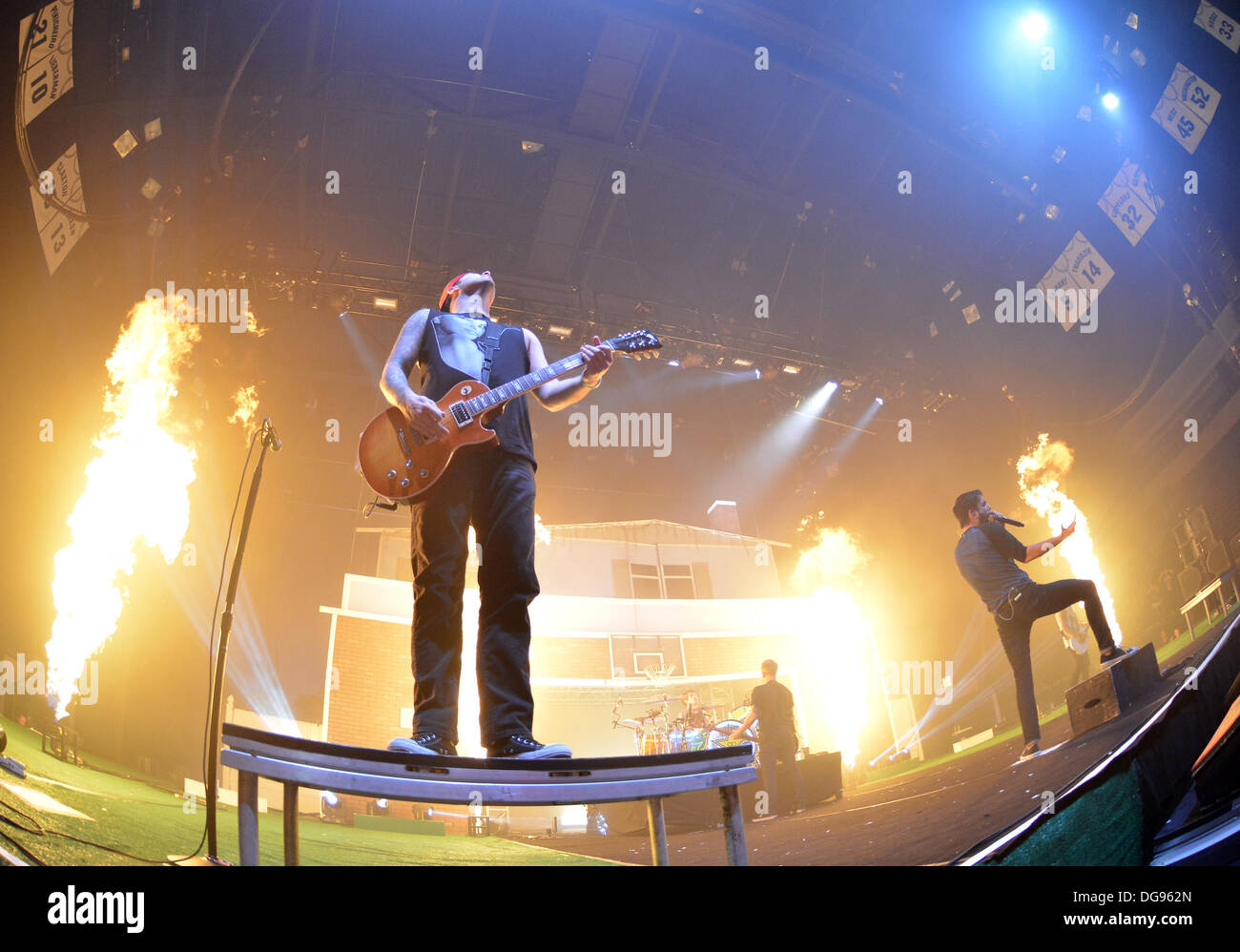 Norfolk, Virginia, USA. 14th Oct, 2013. Lead guitarist KEVIN SKAFF of 'A Day To Remember' performs during the House Party Tour at the Constant Center Old Dominion University. © Jeff Moore/ZUMA Wire/ZUMAPRESS.com/Alamy Live News Stock Photo