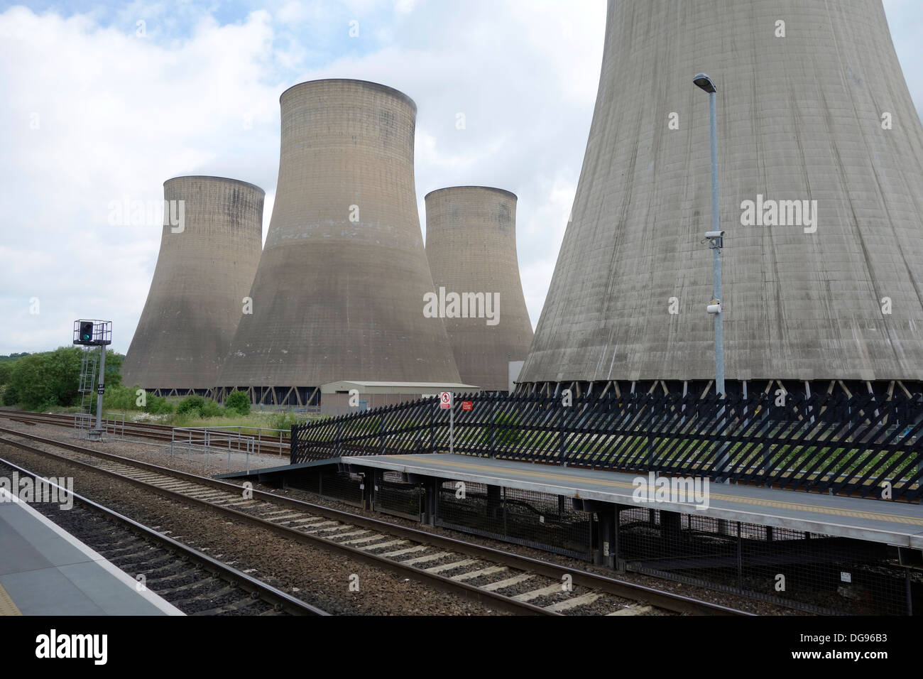 Ratcliffe on Soar cooling towers from East Midlands Parkway station Stock Photo