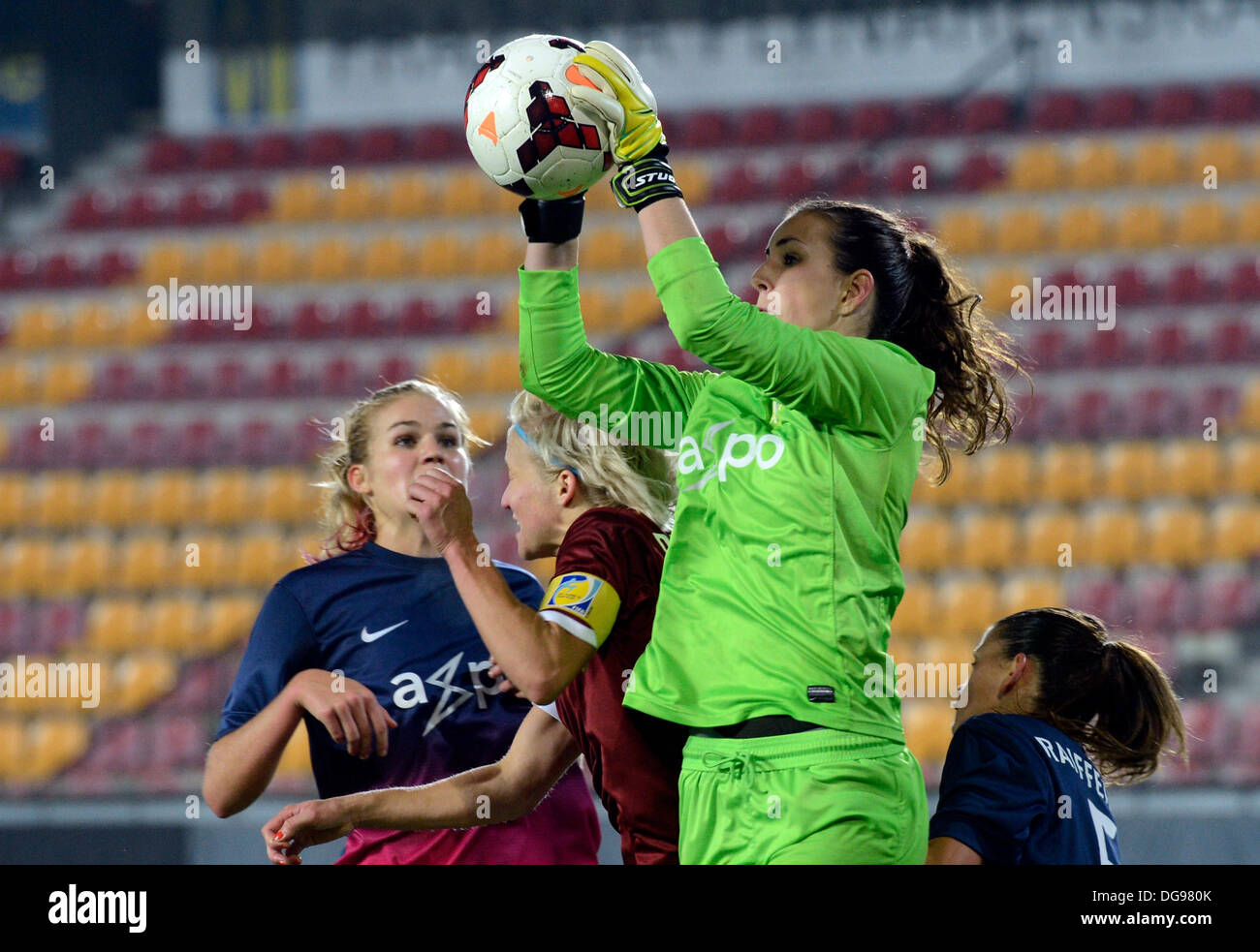 Prague, Czech Republic. 16th Oct, 2013. Nicole Studer, goalkeeper of Zurich, reacts during the UEFA Women's Champions League match Sparta Praha vs FC Zurich, in Prague, Czech Republic, October 16, 2013. (CTK Photo/Michal Krumphanzl) Credit:  CTK/Alamy Live News Stock Photo