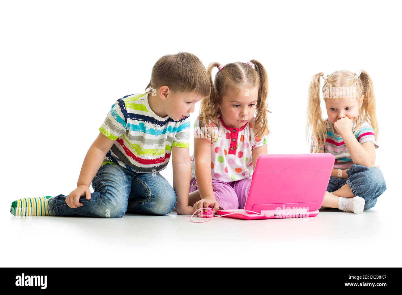 group of kids friends working at the laptop Stock Photo