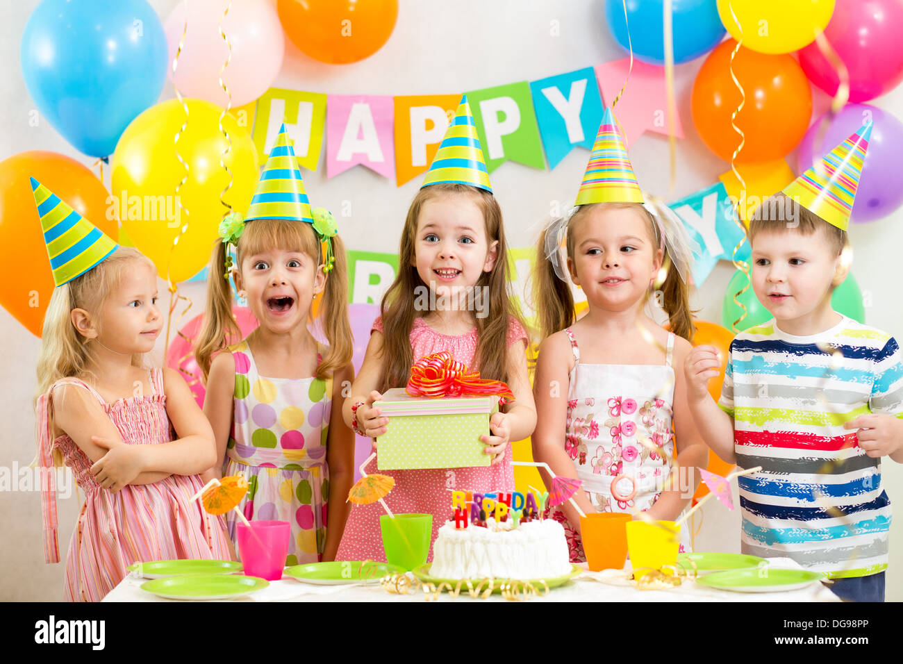 kids or children on birthday party Stock Photo