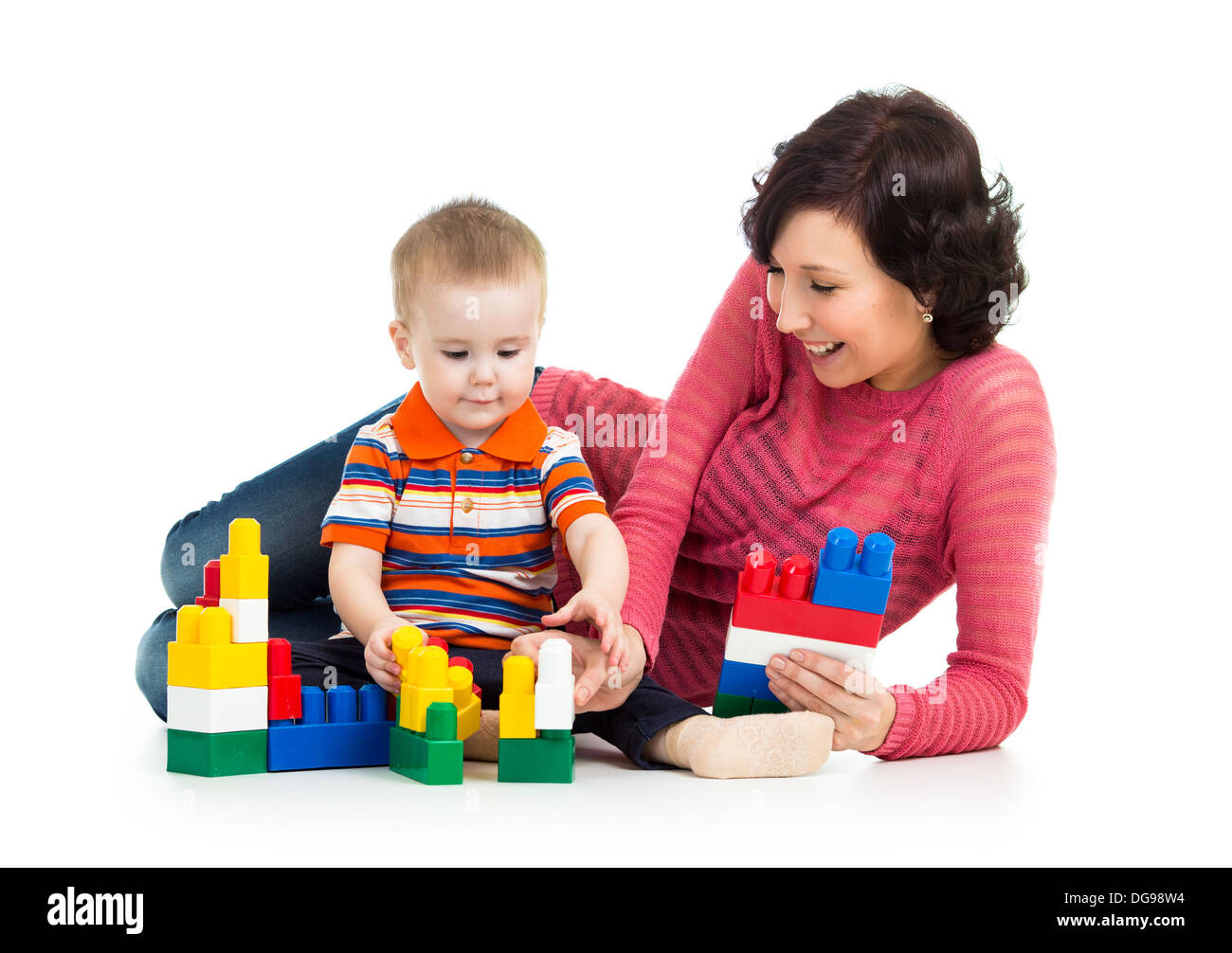 kid boy playing toys together with mother Stock Photo