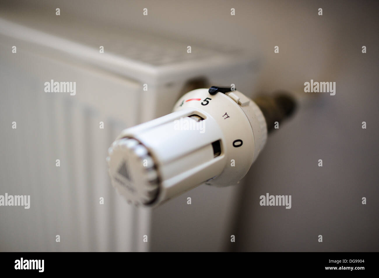 A heater valve in an apartment in Berlin. Stock Photo