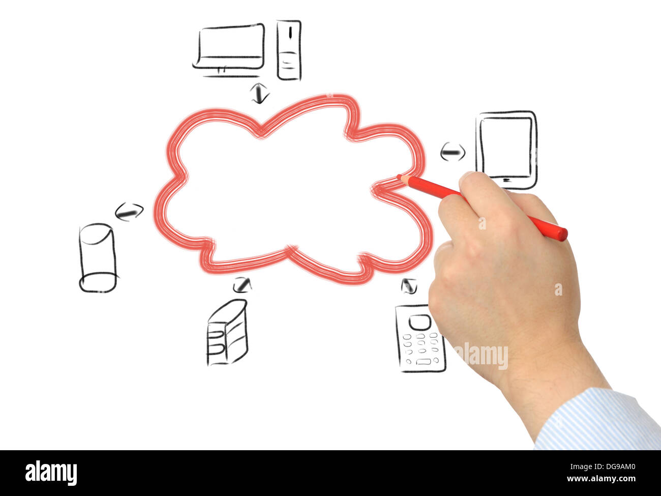 Businessman drawing a Cloud Computing diagram Stock Photo