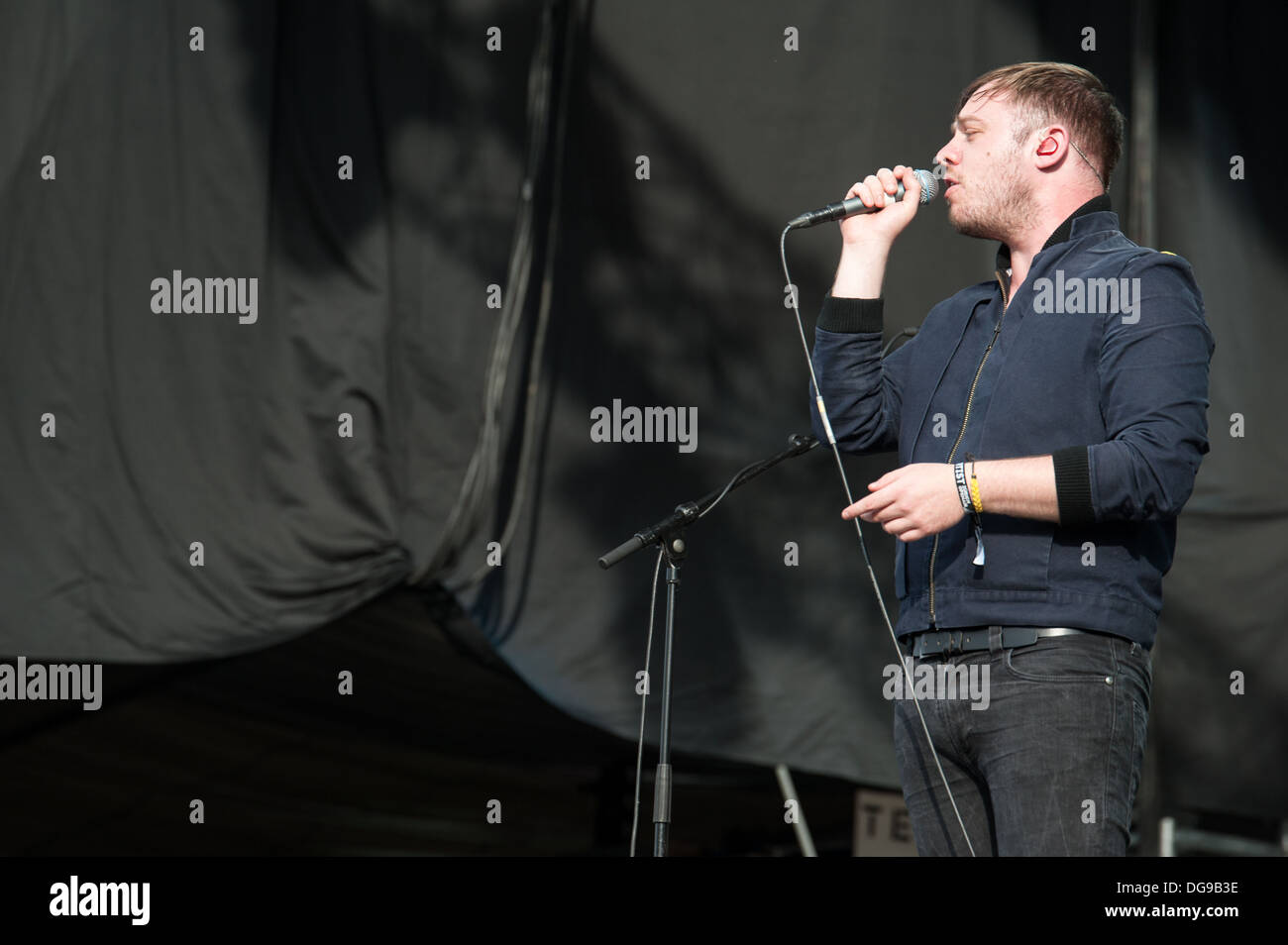 Jonathan Higgs of British alternative pop/rock band Everything Everything performing at Zurich Openair 2013. Stock Photo